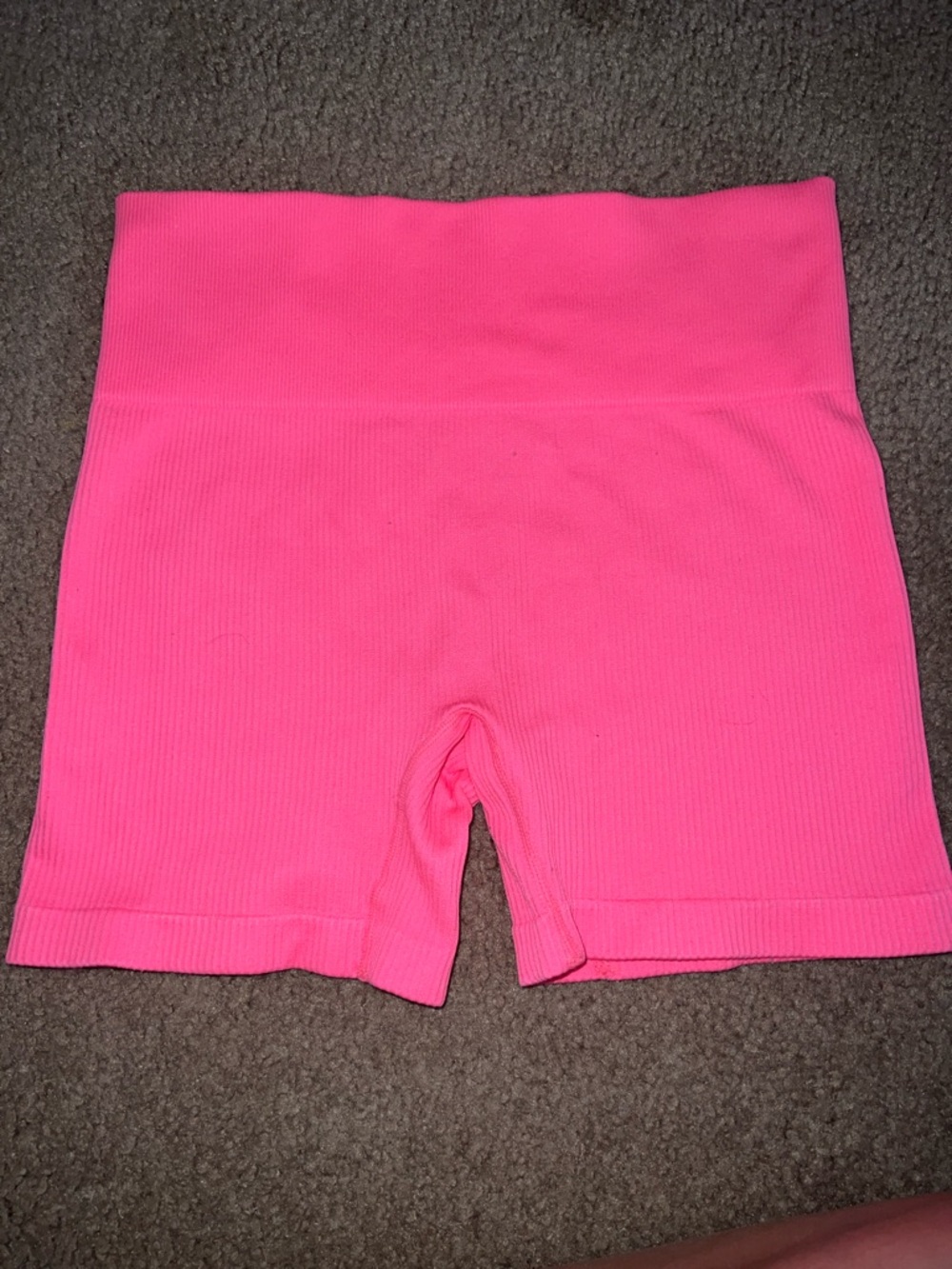 High-Waist Ribbed Pink Women's Bike Shorts